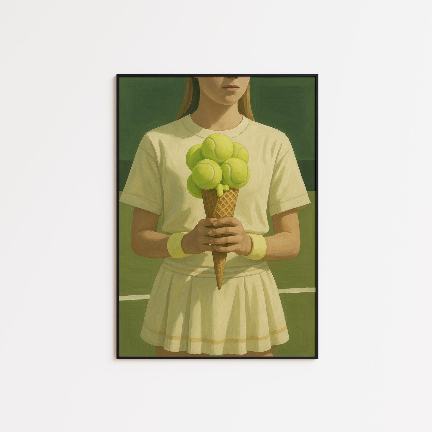 Tennis Ice Cream Poster – Surreal Sports Wall Art With Muted Green Retro Flair