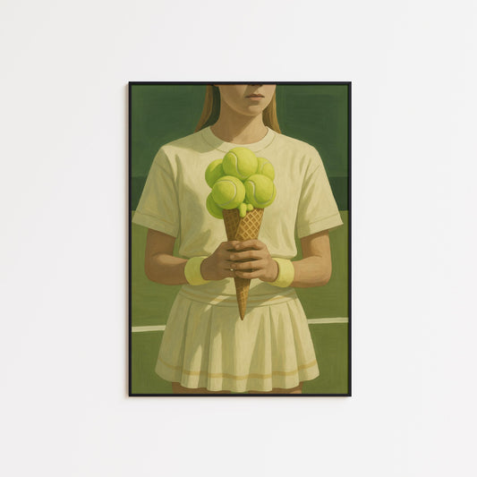 Tennis Ice Cream Poster – Surreal Sports Wall Art With Muted Green Retro Flair