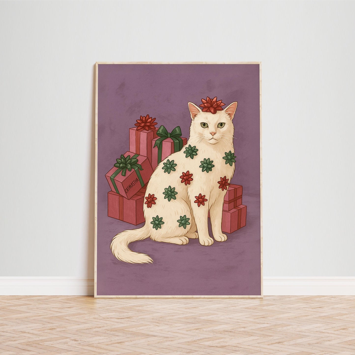 Christmas Cat Poster – Retro Holiday Wall Art With Cute Cat Decor