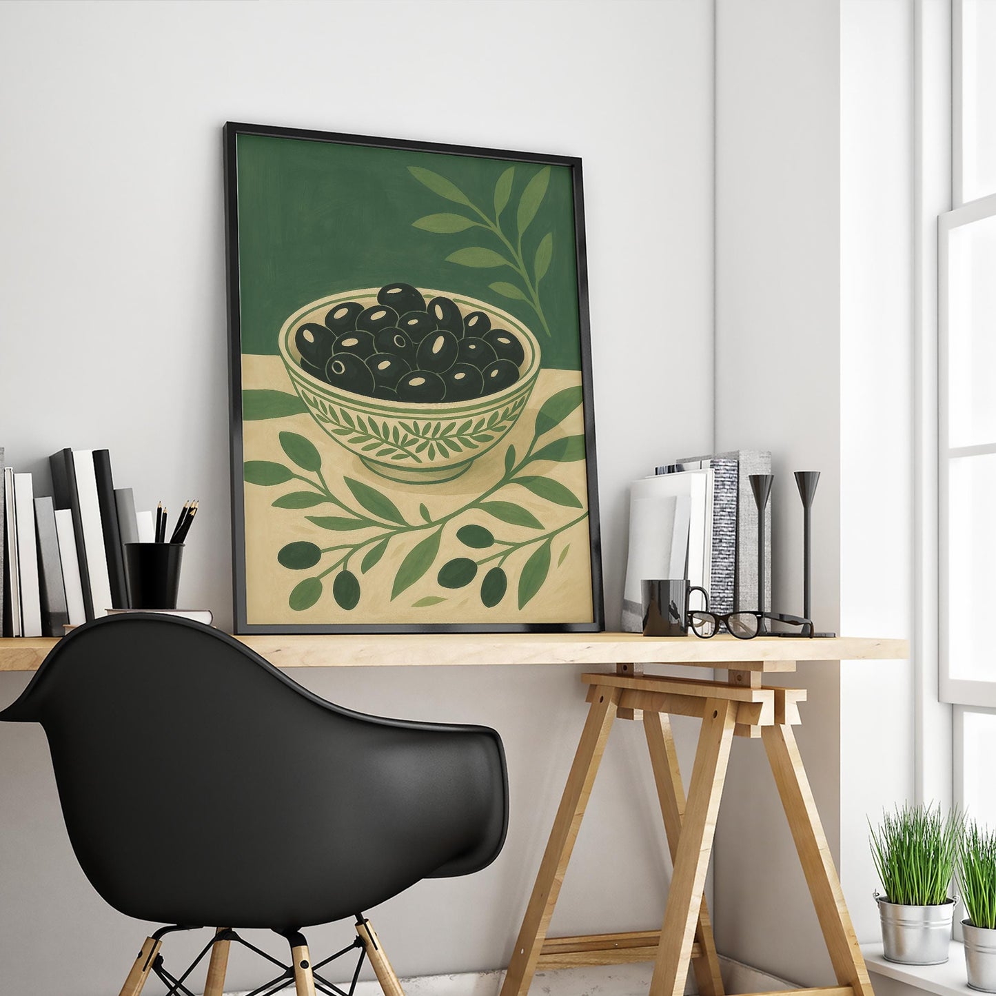 Olive Bowl Poster – Mediterranean Kitchen Art | Rustic Farmhouse Wall Print