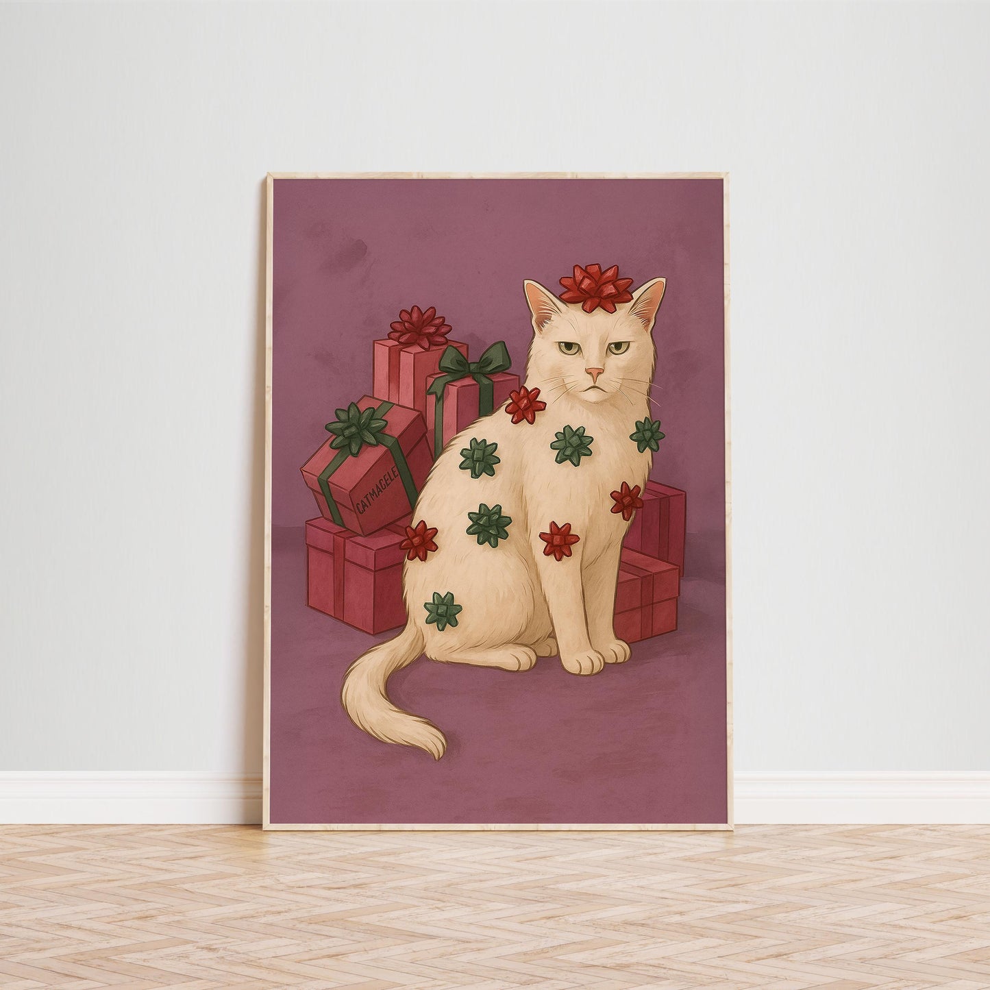 Christmas Cat Poster - Funny Cat Print With Retro Xmas Art & Cozy Holiday Decor