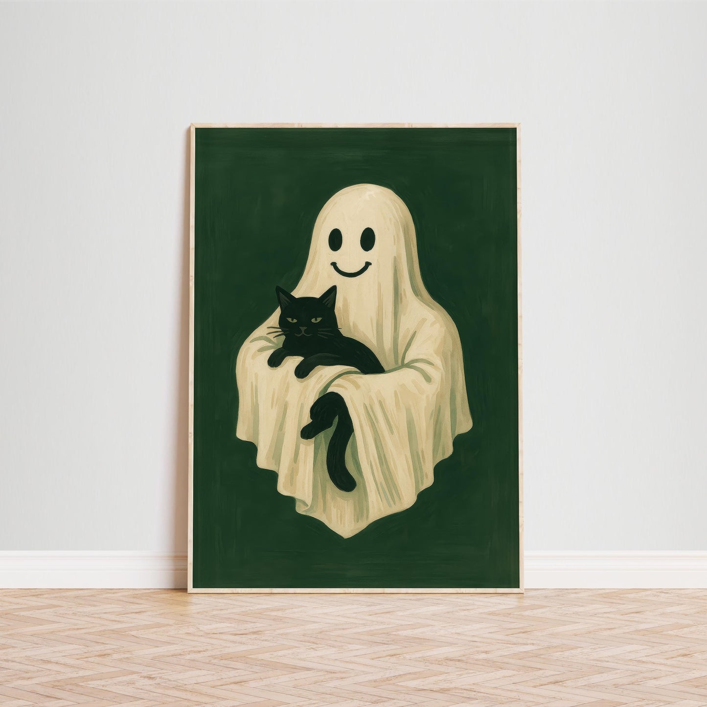 Ghost Cat Poster – Cute Black Cat Decor | Spooky Aesthetic Halloween Wall Art