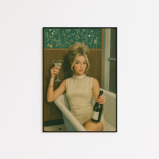 Feminine Art Print – Retro Glam Poster Featuring Elegant Woman Portrait