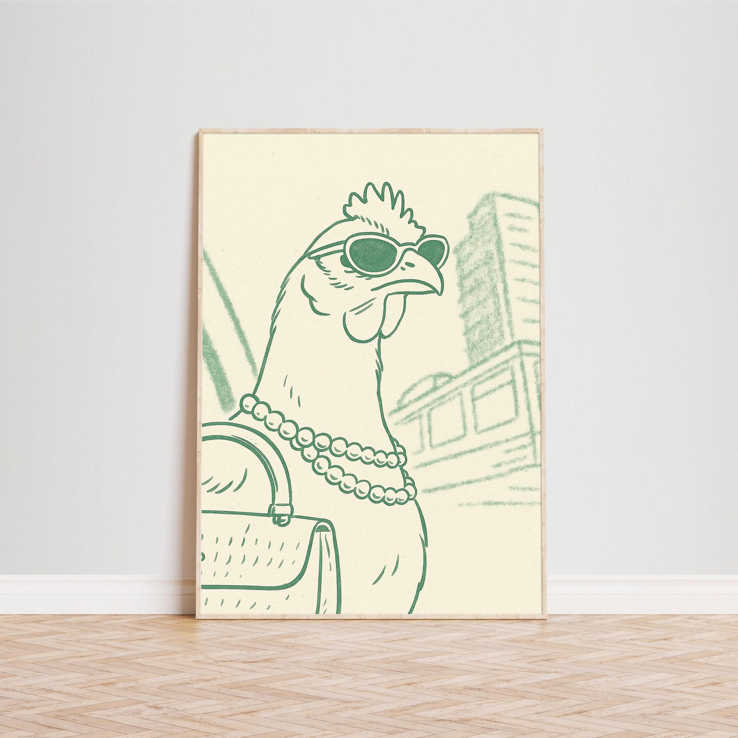 Urban Hen Poster – Minimal Surreal Line Art Print, Femmaura Bold Series