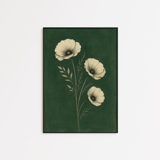 Minimalist Poppy Bouquet Vintage Botanical Art – Calming Floral Wall Decor Print