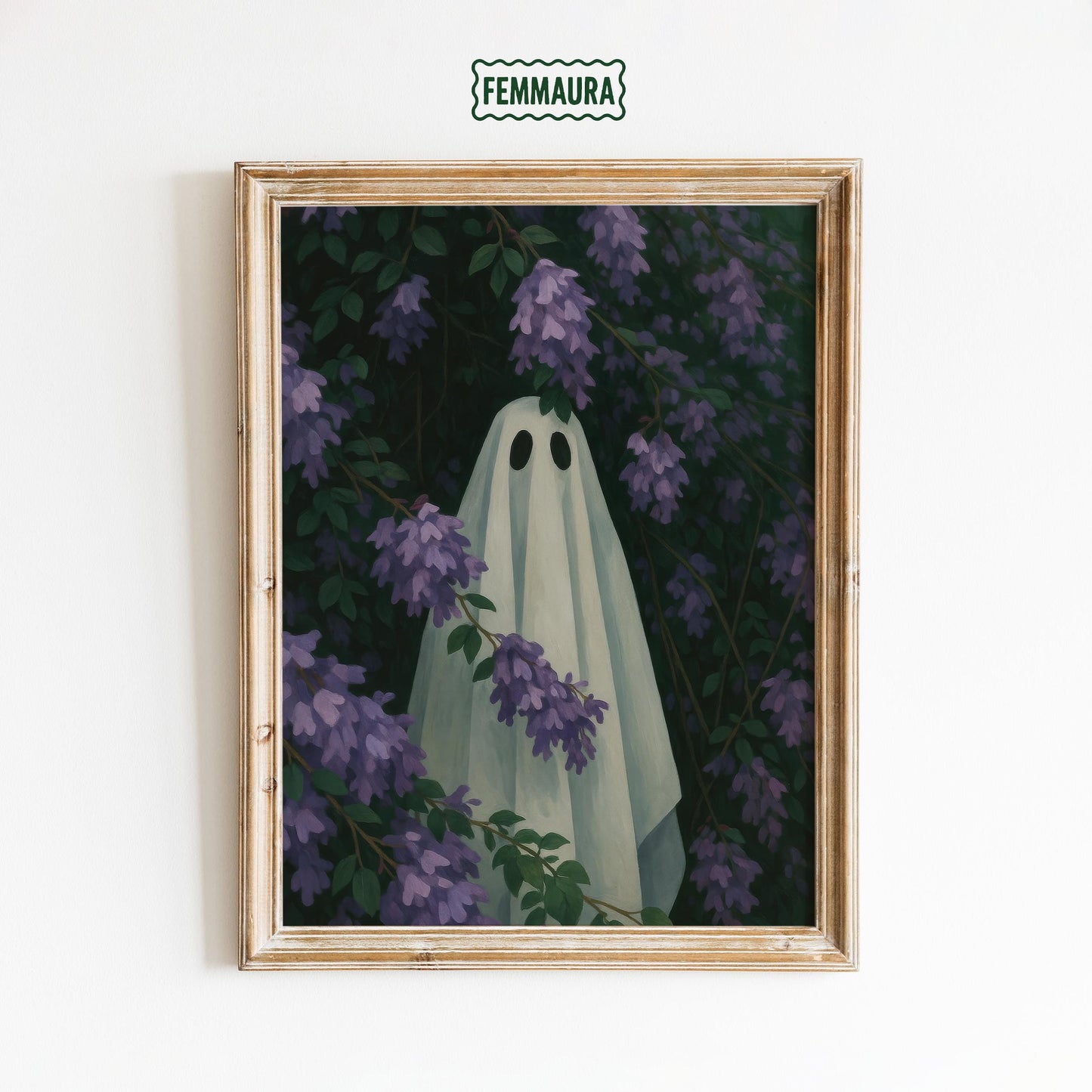 Gothic Nature Wall Art – Whimsical Ghost Floral Print for Dark Academia Decor