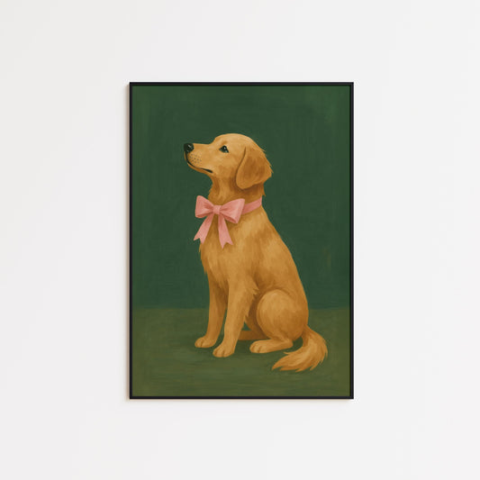 Golden Dog Poster – Cozy Holiday Pet Art | Vintage Dog Print & Warm Home Decor