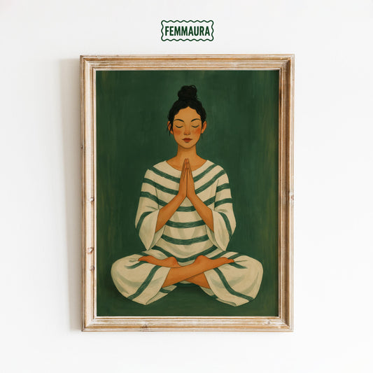 Calm Meditation Wall Art – Feminine Zen Poster | Green Mindful Decor Print
