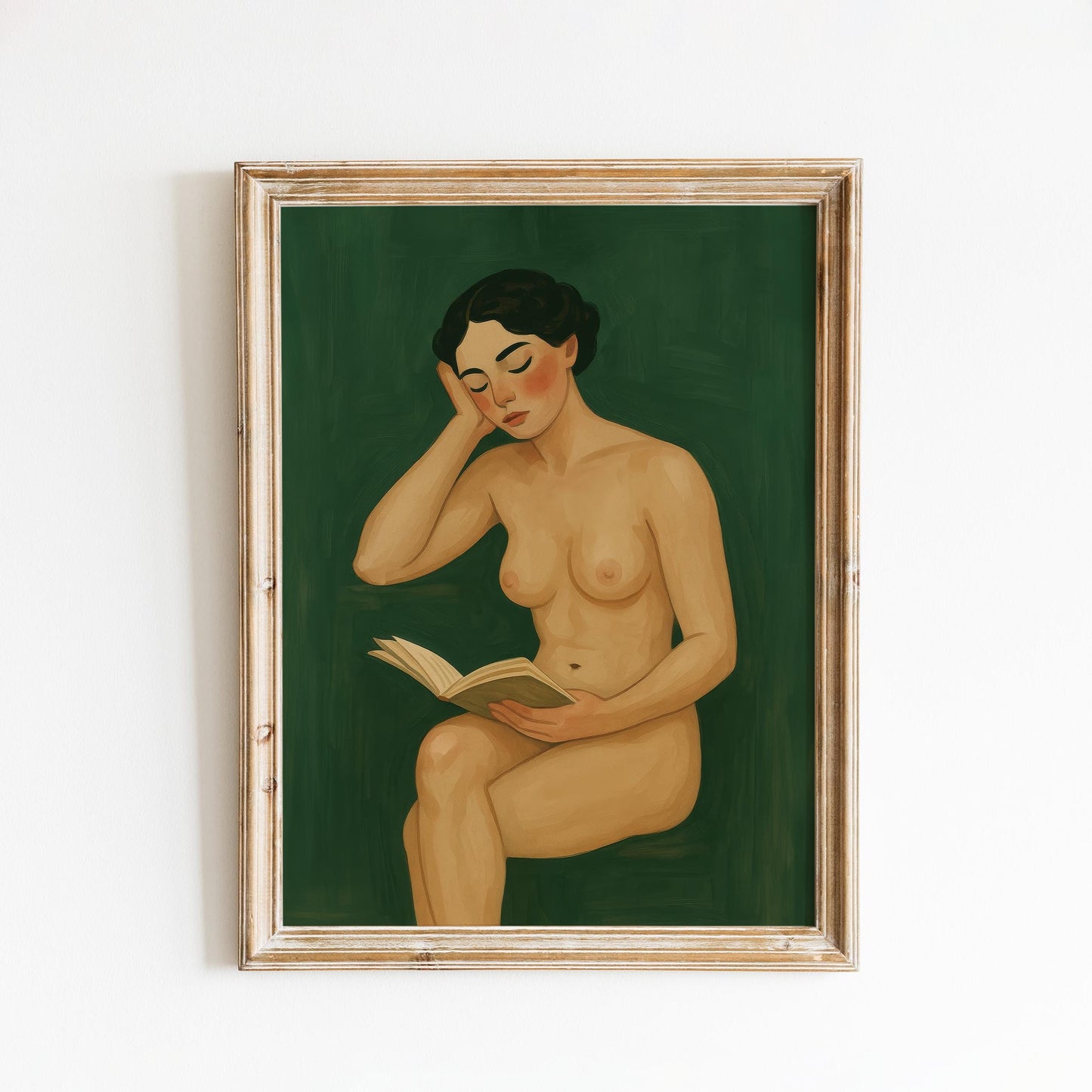 Nude Reading Woman Art – Feminine Book Lover Poster With Vintage Calm