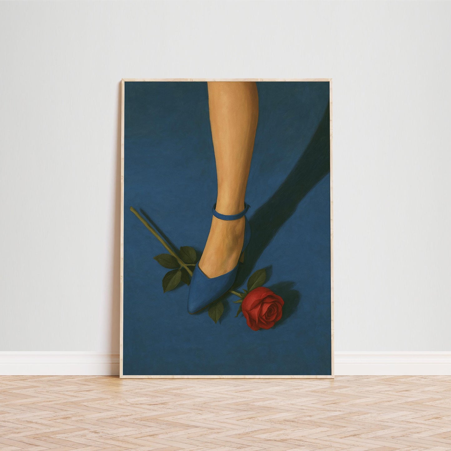 Blue Heel Rose Poster – Feminine Wall Art | Minimalist Retro Print With Bold Color