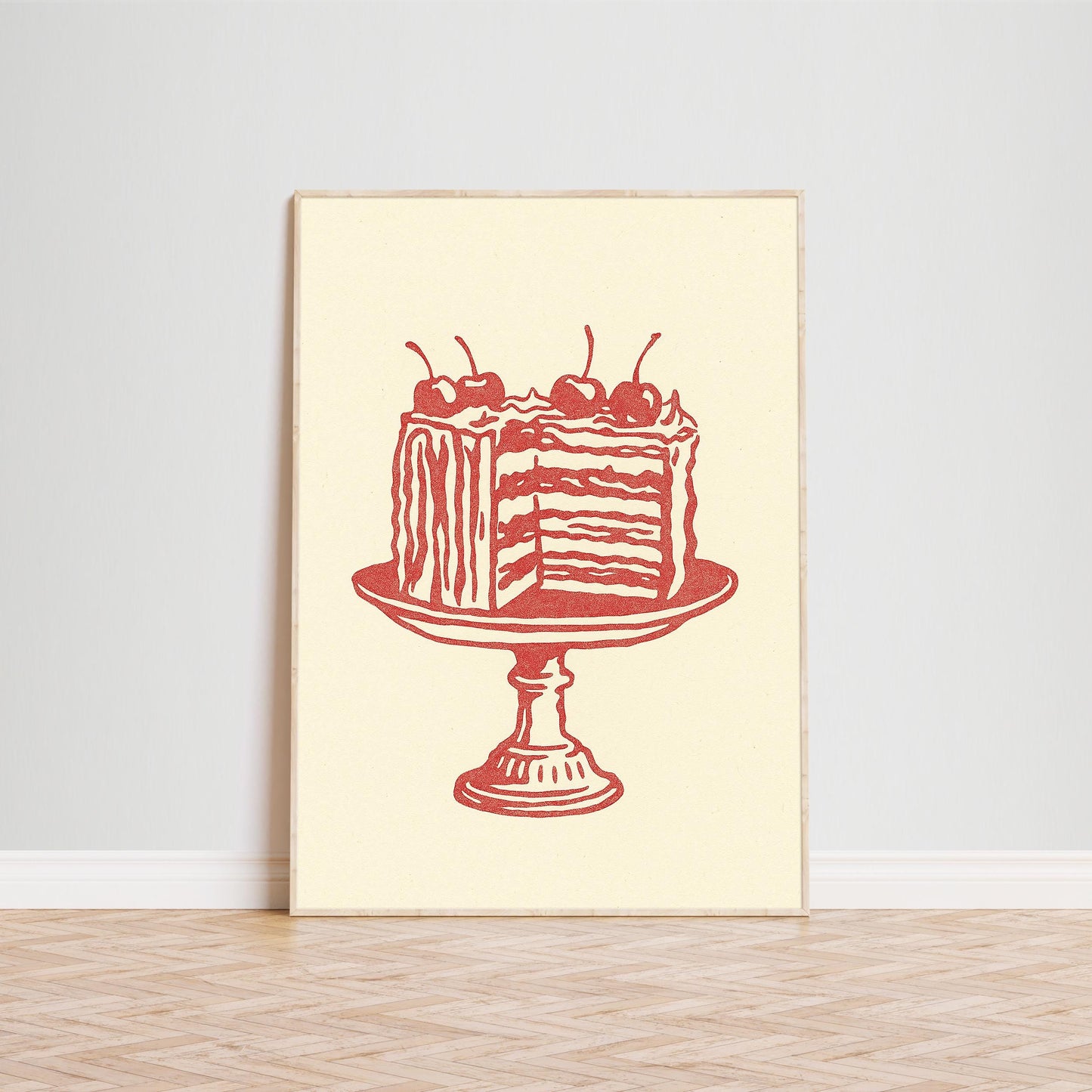 Cherry Cake Poster – Retro Dessert Kitchen Wall Art
