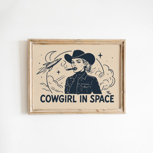 Retro Western Sci-Fi Poster – Space Cowgirl Digital Download Art Print