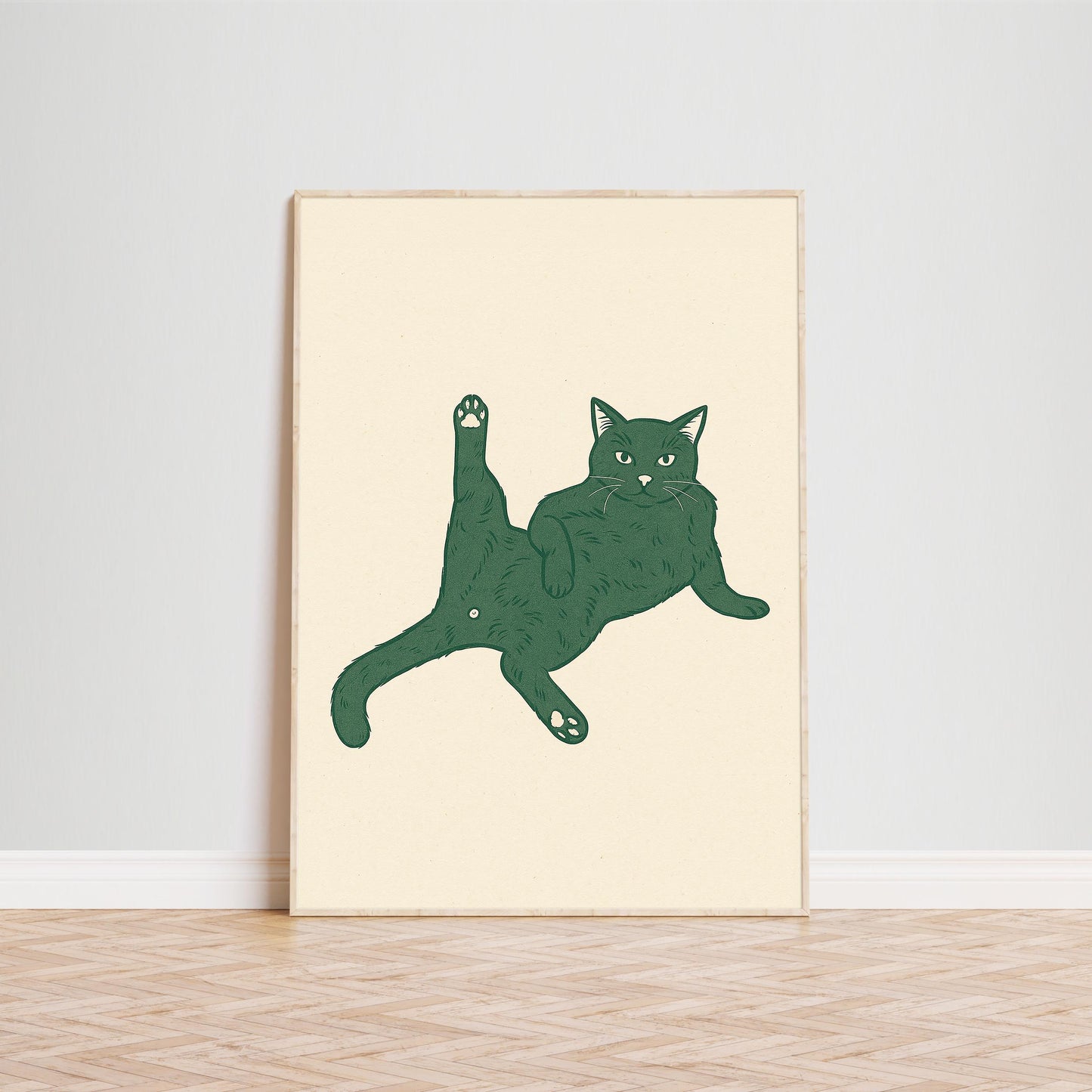 Playful Cat Poster – Funny Minimal Line Art Print