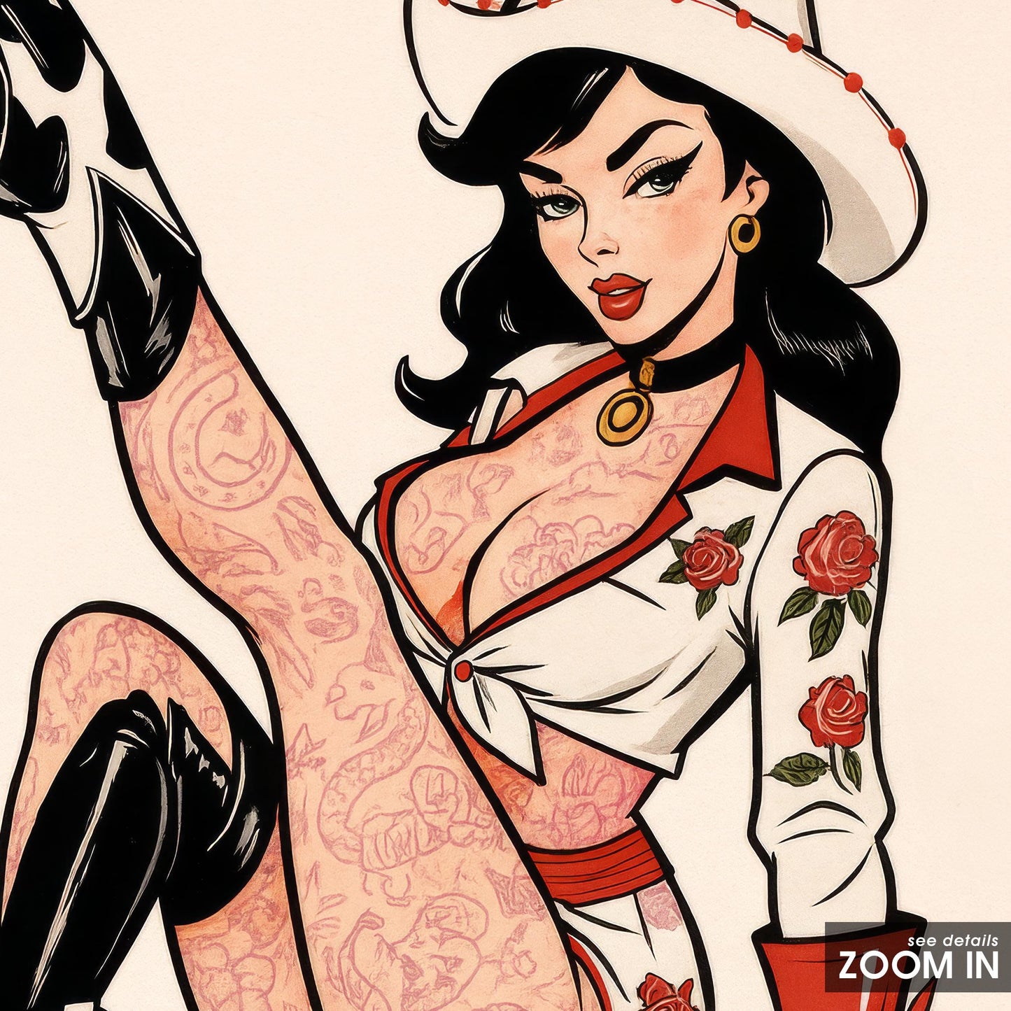 Retro Cowgirl Art – Bold Western Pinup Poster | Vintage 8 Ball Artwork