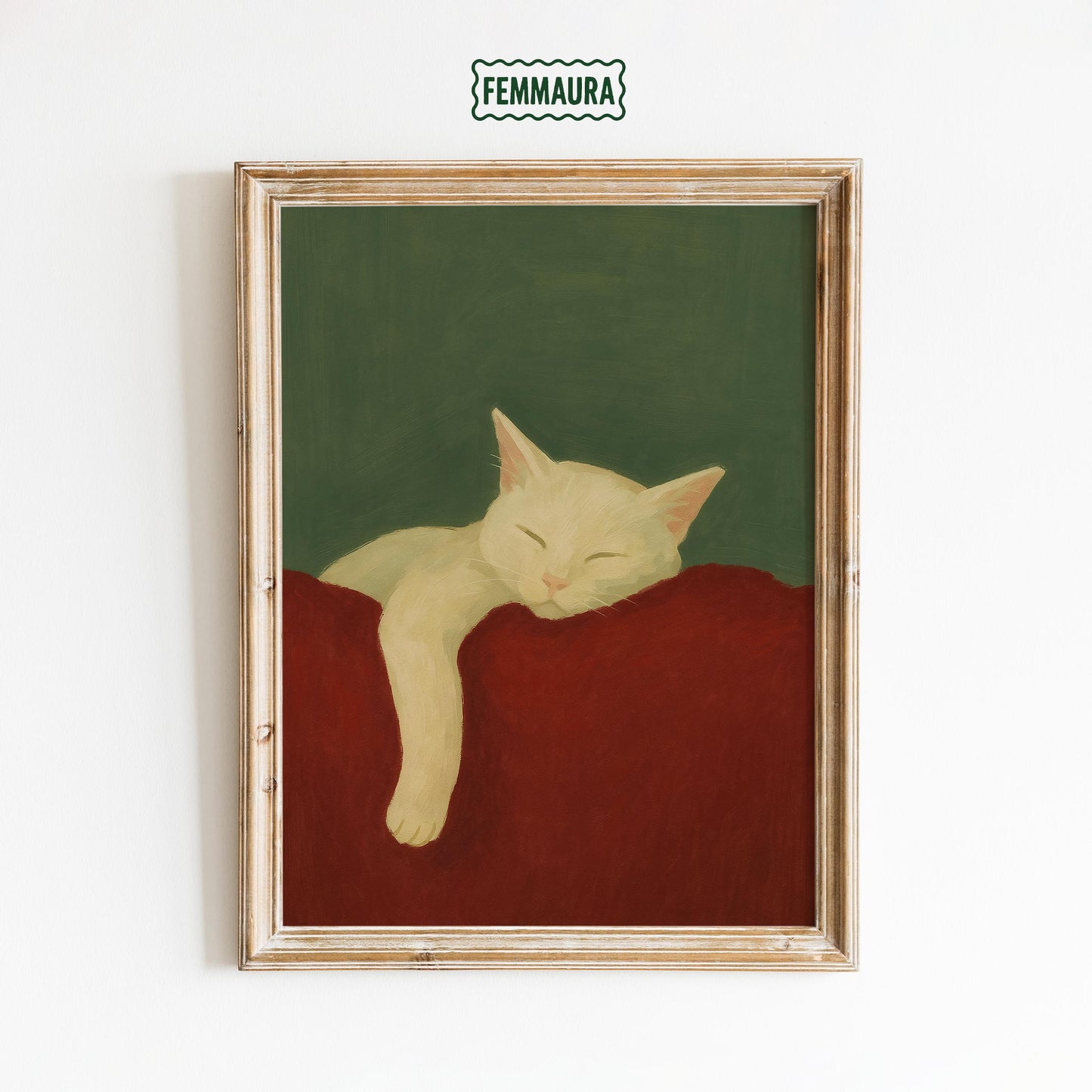 Sleeping Cat Poster – Cozy Wall Print With Gouache Cat Art, Minimal Home Decor