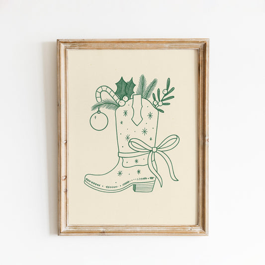 Cowgirl Christmas Boot Poster – Western Holiday Wall Art