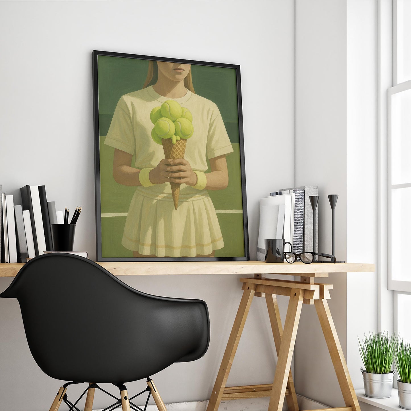 Tennis Ice Cream Poster – Surreal Sports Wall Art With Muted Green Retro Flair