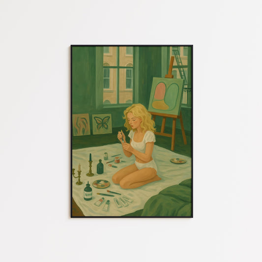 Feminine Wall Art – Girl Painting Print | Cozy Boho Art Decor for Creative Spaces