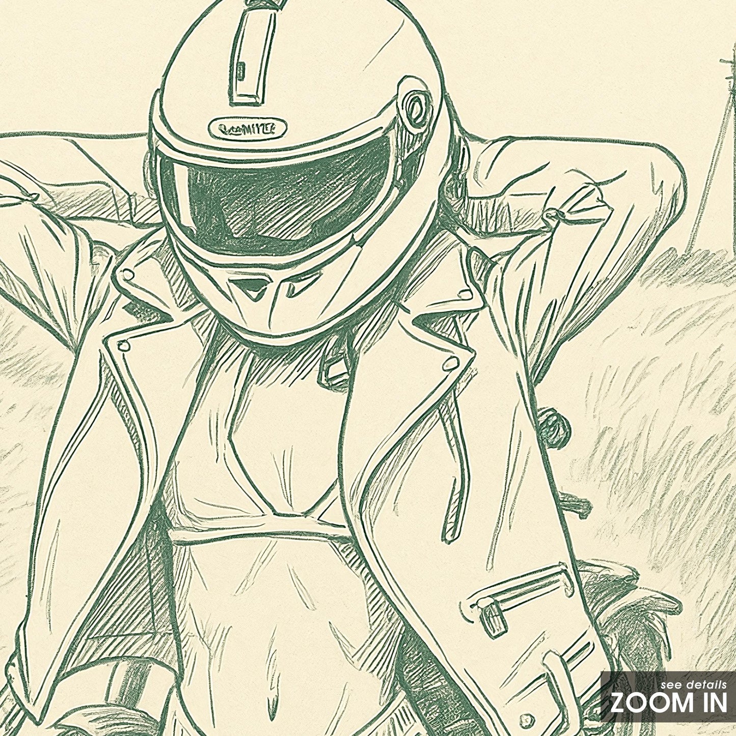 Biker Girl Line Art Poster – Feminine Strength Wall Art, Vintage Motorcycle Illustration