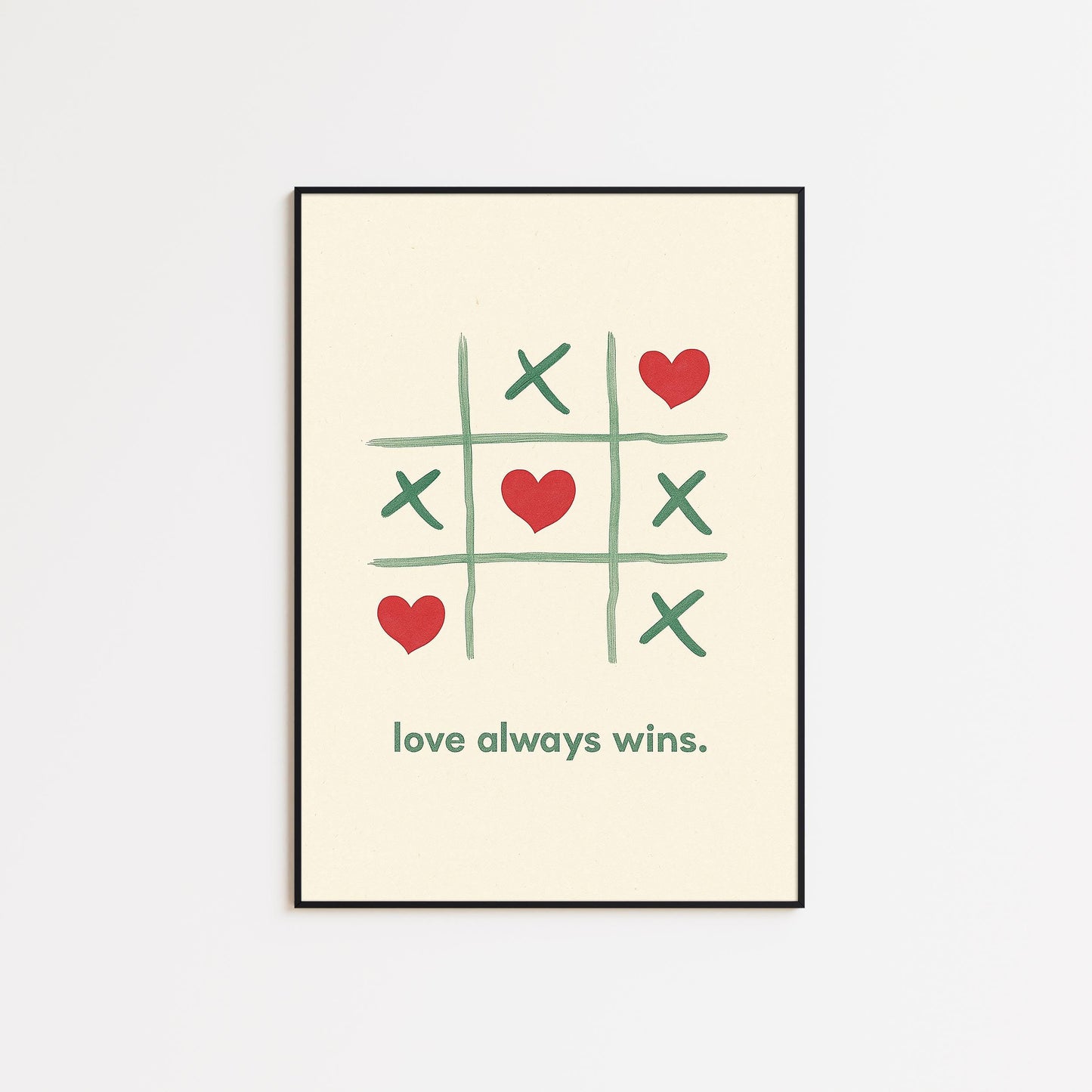 Love Always Wins Poster – Minimalist Romantic Quote Print, Heart Wall Art