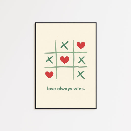 Love Always Wins Poster – Minimalist Romantic Quote Print, Heart Wall Art