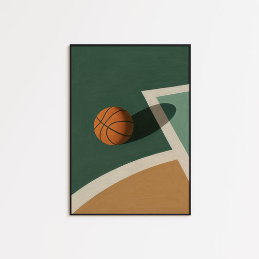 Basketball Court Poster – Minimalist Sports Art | Gouache Illustration Print
