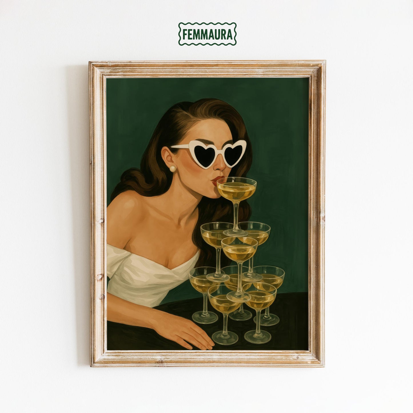 Vintage Glam Wall Art – Retro Party Print With Elegant Champagne Tower