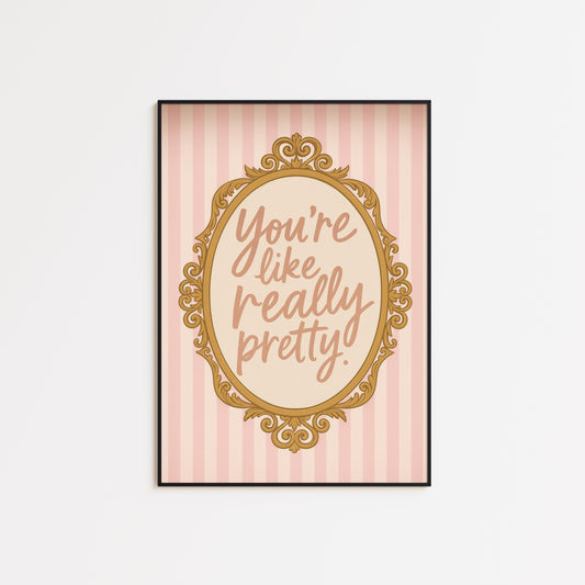 Pink Barbiecore Poster – Girly Wall Decor with Retro Gold Frame & Playful Quote