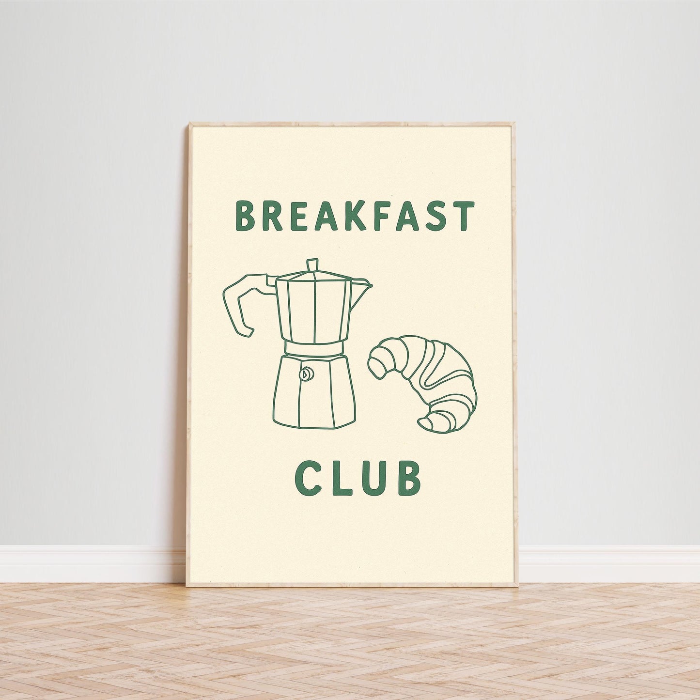 Breakfast Club Poster – Minimalist Kitchen Wall Art, Coffee and Croissant Print
