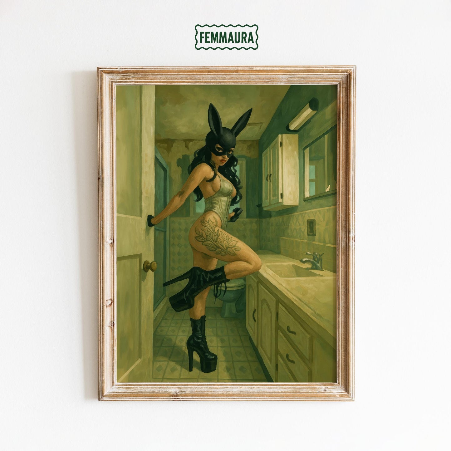 Bunny Mask Art Print – Bold Retro Woman Poster | Fetish Wall Art & Edgy Decor