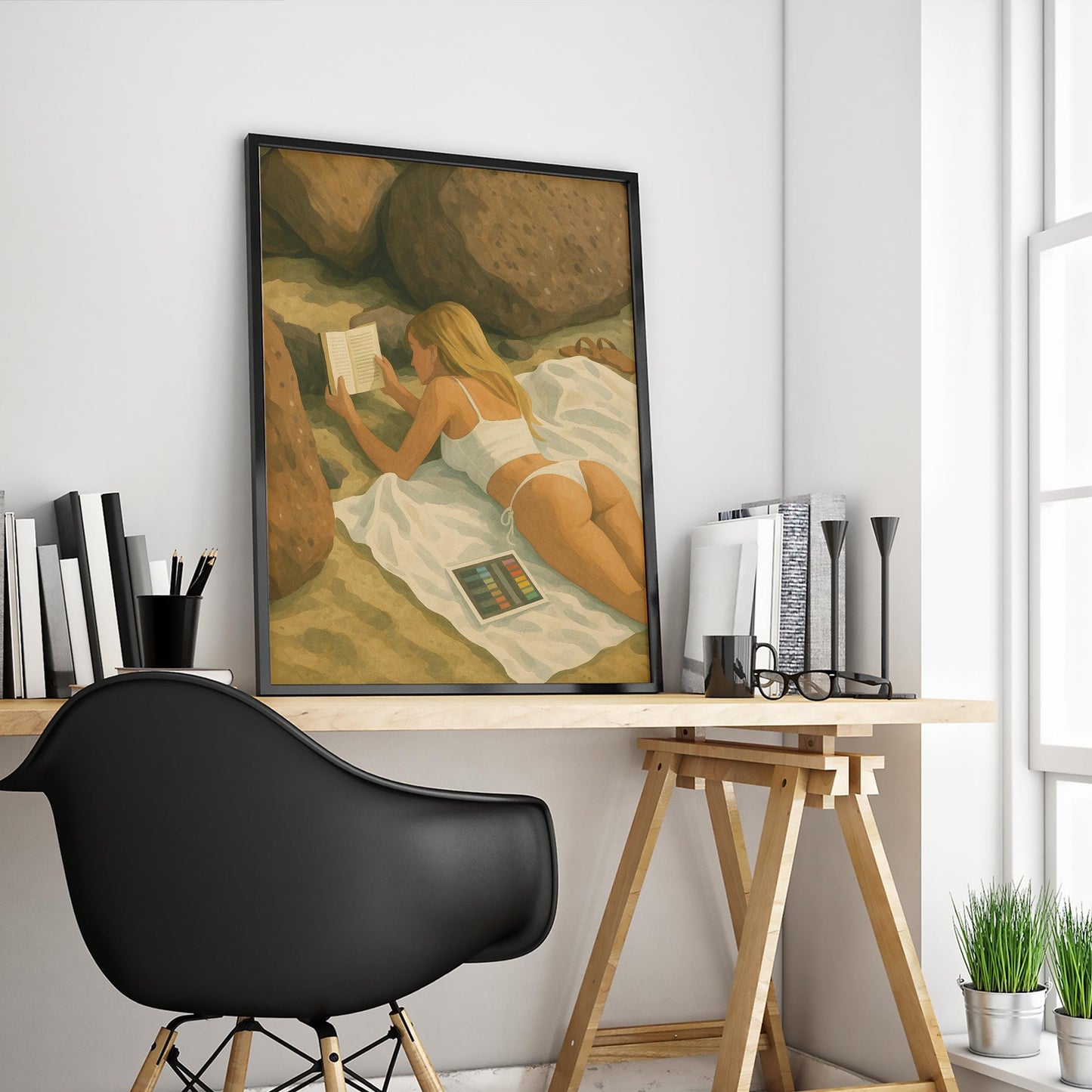 Beach Reading Poster – Retro Summer Wall Art | Feminine Cozy Decor