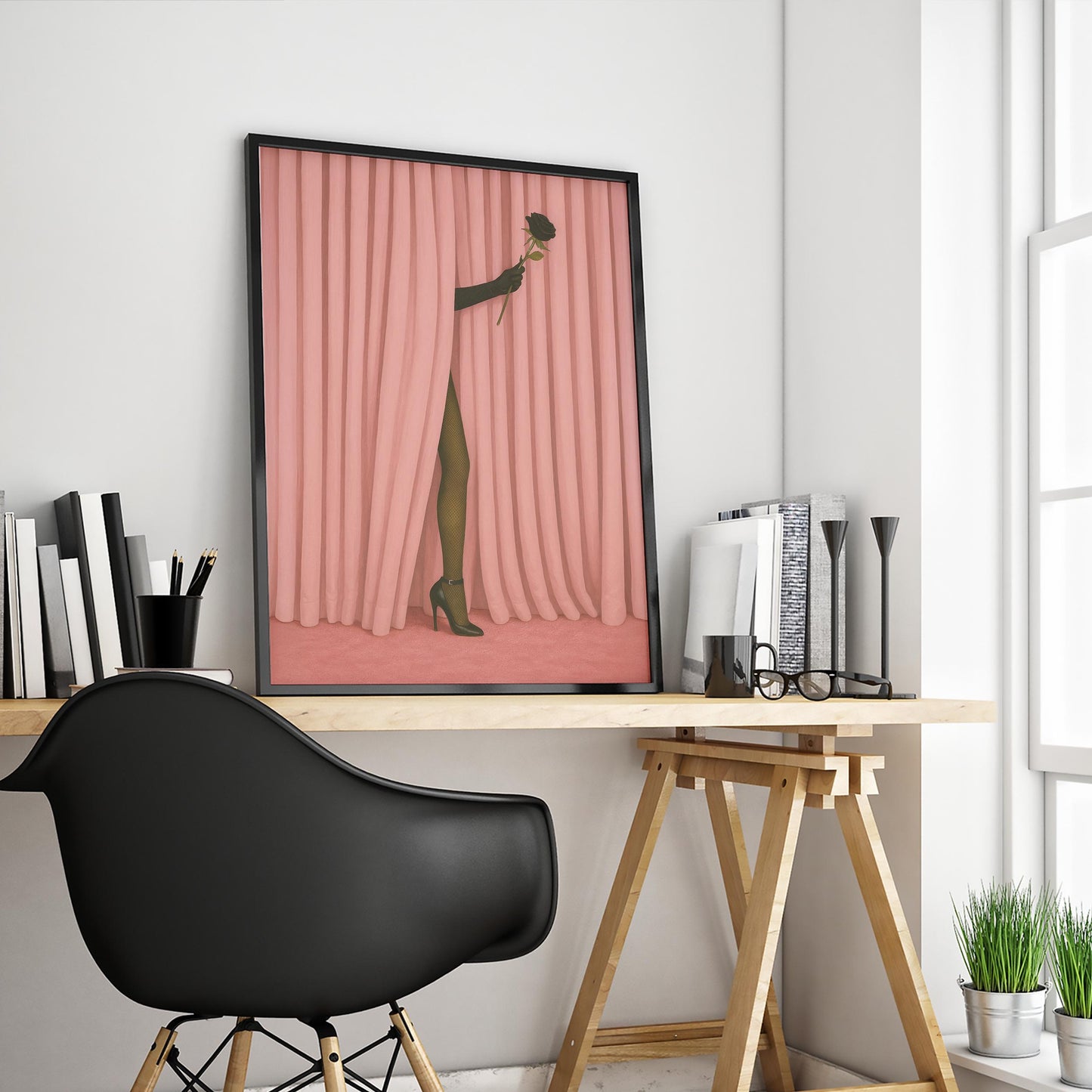 Black Rose Poster – Minimalist Art Print With Retro Wall Decor & Bold Contrast