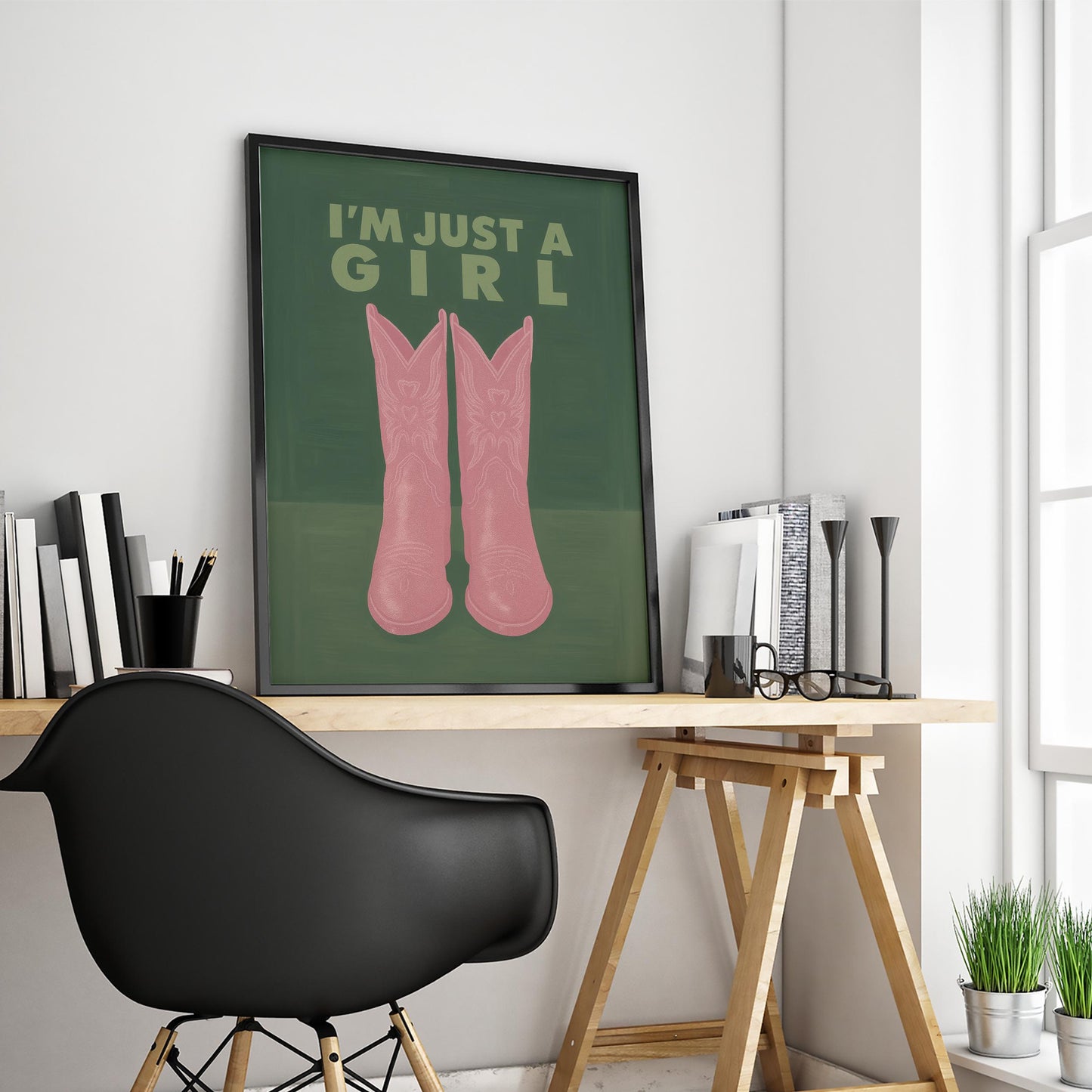 Cowgirl Boots Poster – Western Wall Art With Pink Feminist Country Girl Decor