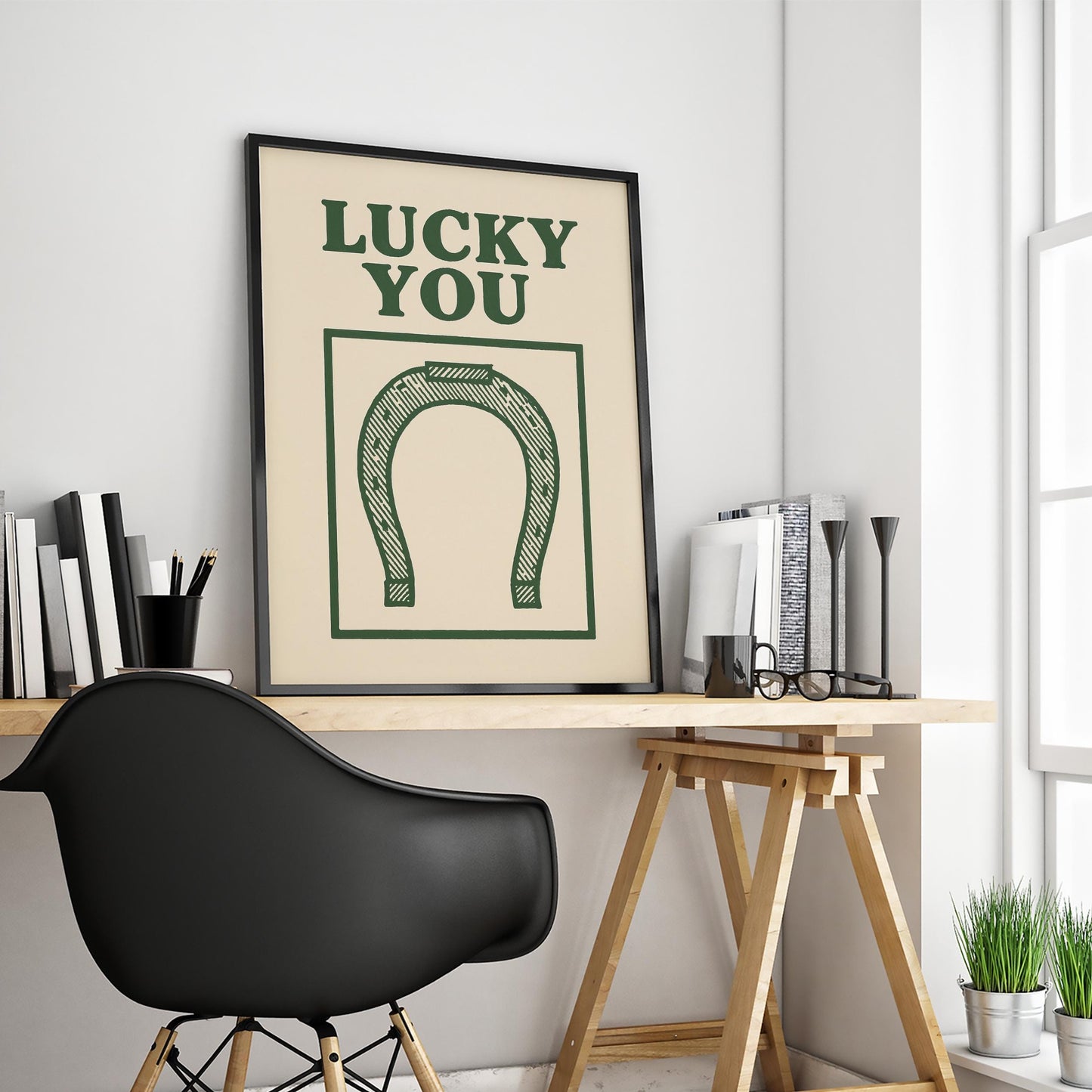 Lucky You Poster – Western Horseshoe Print for Rustic Decor