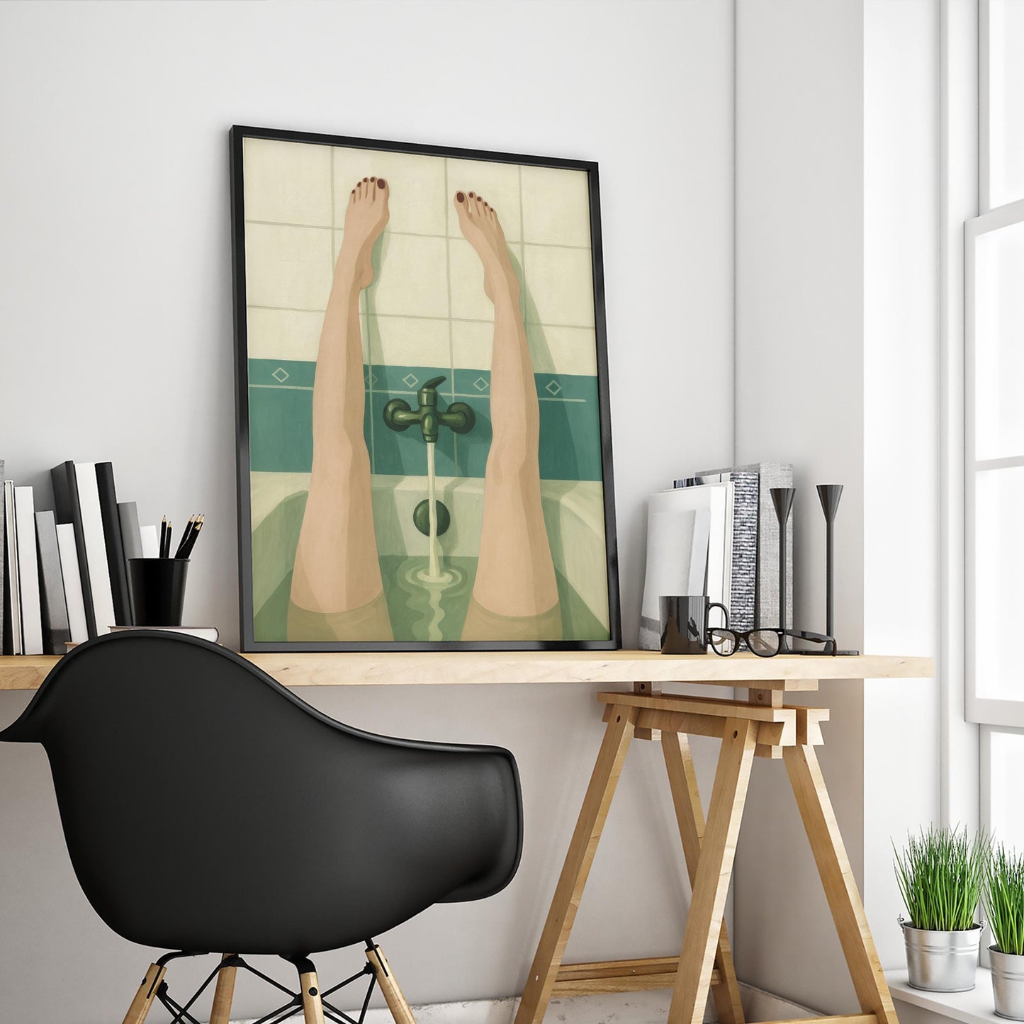 Bathtub Legs Art Print – Minimalist Bathroom Wall Print | Retro Decor