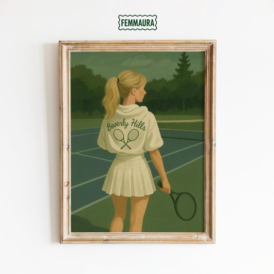 Retro Tennis Poster – Stylish Vintage Sports Art | Feminine Sporty Wall Decor